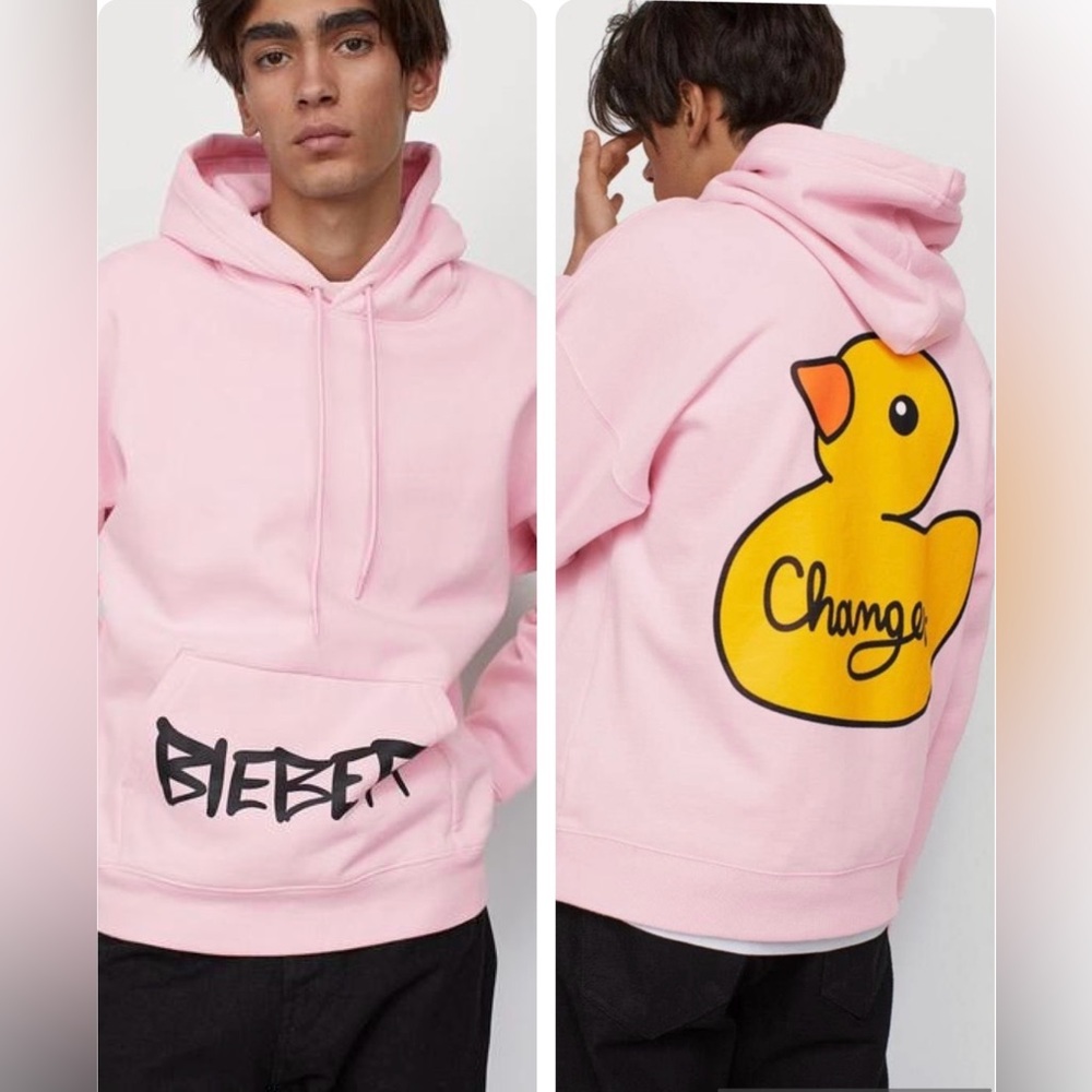 NWOT H&M Justin Bieber CHANGES Pink Duck Hoodie Men’s Medium